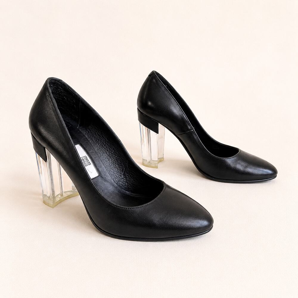 Miista Leather Black Pump Lucite Block Heel Modern Minimalist Size 40 EU (US 9)